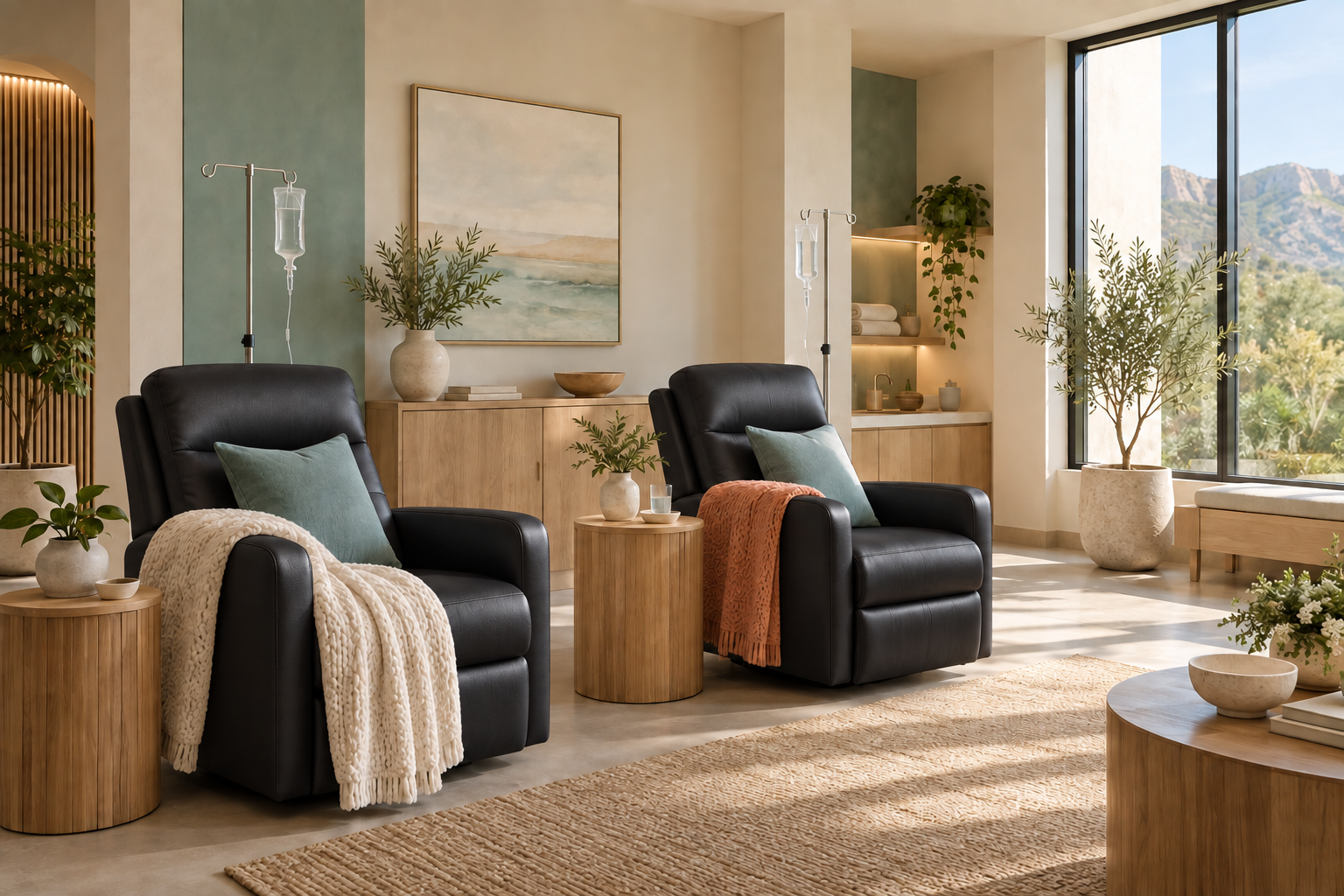 Infusion lounge with recliners at Healthy Solutions Clinic in Crowley, Louisiana