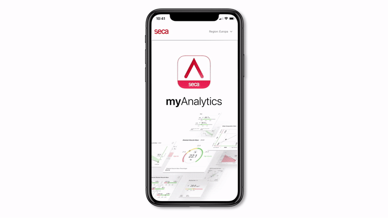 seca myAnalytics app displayed on a phone